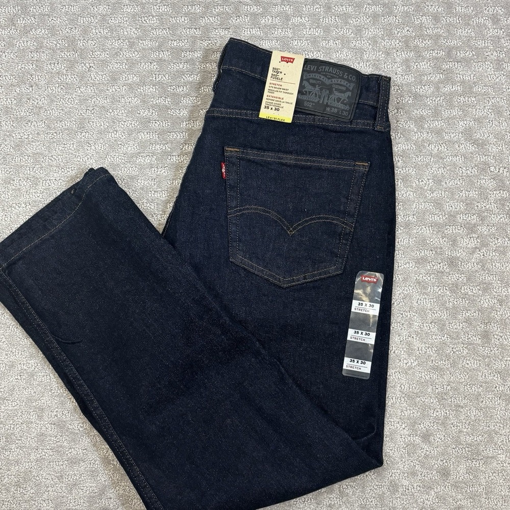 Levis 502 Taper Mens Stretch Jeans 35X30 Dark Blue Jeans Levi's Flex